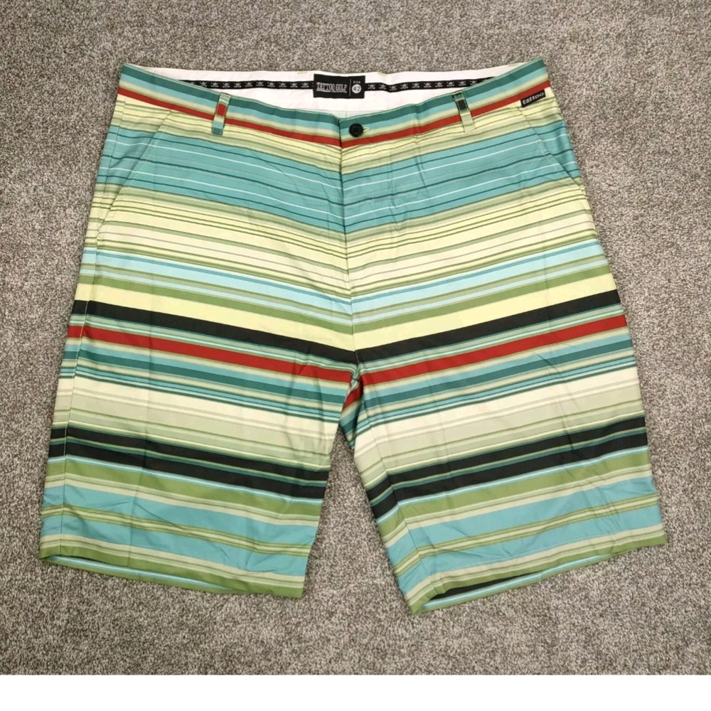 Tattoo Golf Shorts Mens 42 Green Striped Hybrid Boardshort Lightweight Chino